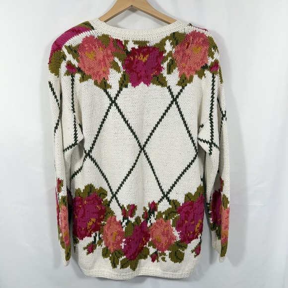 Vintage Express Handknitted Floral Sweater M/Ramie Corton 80's 90's Cottagecore - Picture 6 of 9